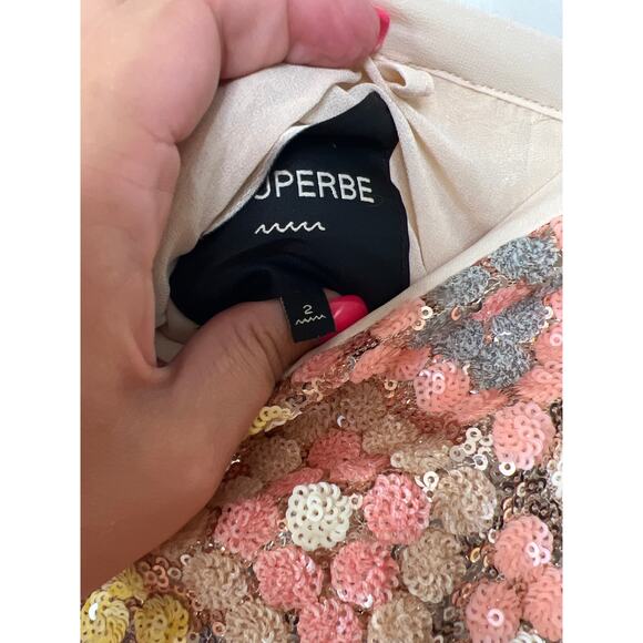 NEW Le Superbe Sundrop Sequined Lined Geometric Pattern Midi Skirt Pink Size: 2 - Picture 5 of 8